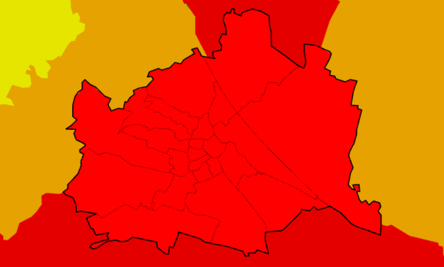Im gesamten Stadtgebiet gibt es am Freitagnachmittag eine rote Unwetterwarnung.  | Foto: Screenshot uwz.at