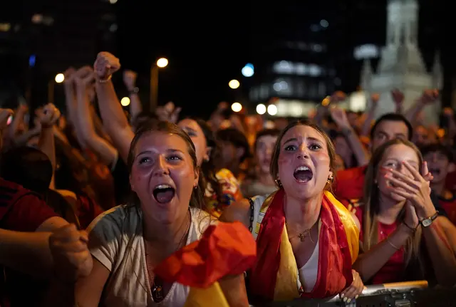 Die spanischen Fans jubeln, Spanien ist Weltmeister. | Foto: APA-Images / AFP / PAUL HANNA