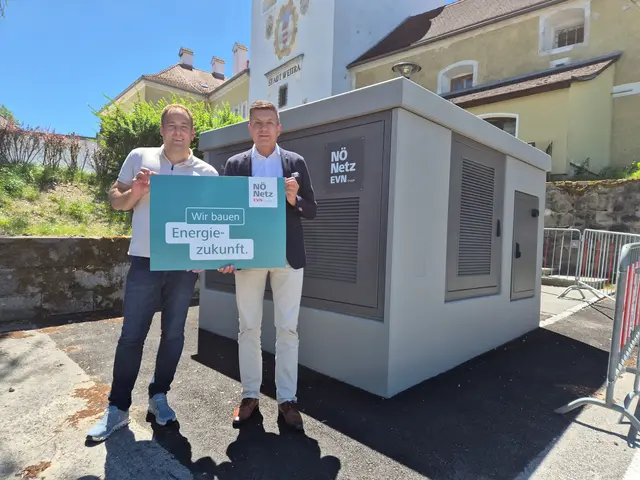 Bürgermeister Patrick Layr und Netz NÖ Netzregionsleiter Walter Trachsler bei der neu errichteten Trafostation in unmittelbarer Nähe des Stadttors. | Foto: Netz NÖ