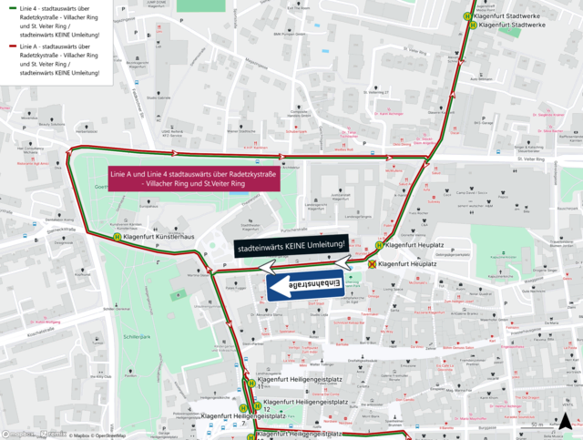 Umleitung Linien A und 4. | Foto: Stadtwerke Klagenfurt AG