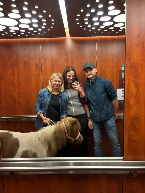Das Pony traute sich auch mutig in den Aufzug des Seniorenheims.  | Foto: Haus Sebastian
