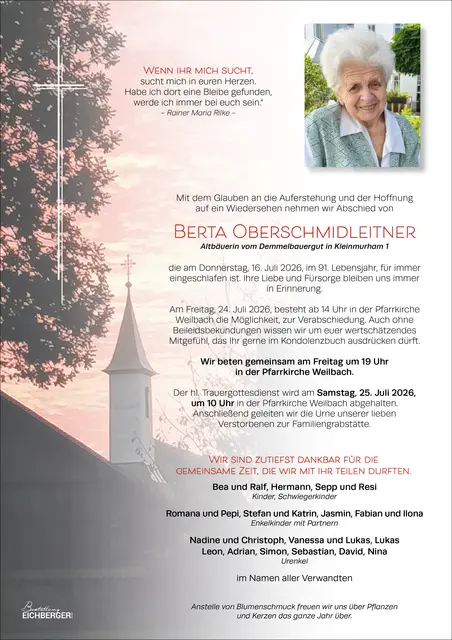 Berta Oberschmidleitner, verstorben im 91. Lebensjahr. | Foto: Nadine Reinthaler