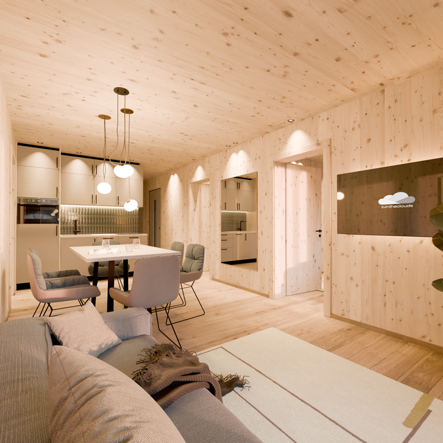 Die Holzoptik der neuen Almluft ist Programm. Auch im Innenraum zieht es sich durch.  | Foto: Holzbau Schweinberger