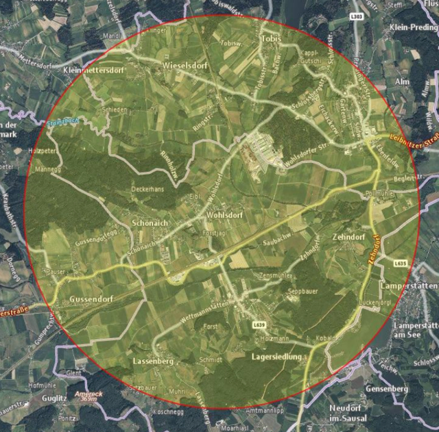 Die betroffene Zone im Bezirk Deutschlandsberg