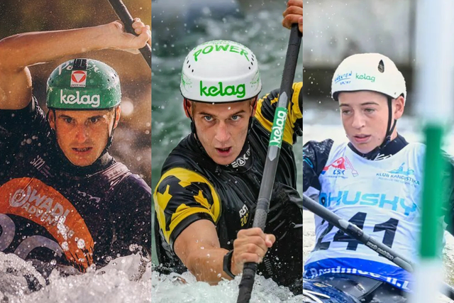 Die Kärntner Kanu-Asse Mario Leitner (links) Felix Oschmautz (mitte) und Max Steinbrenner (rechts) sicherten sich mit einem fehlerfreien Lauf Bronze im Teambewerb der Wildwasser-WM. (Archivfotos) | Foto: www.lenarcicphoto.com/Richard Pichler/Vivianne Gillich