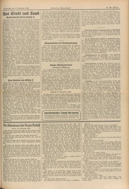 Nachruf auf Josefine Sölder im „Tiroler Anzeiger“ vom 4. September 1930. | Foto: ANNO/Österreichische Nationalbibliothek