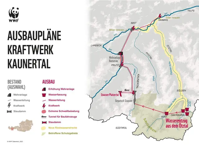 Ausbaupläne Kraftwerkskette Tiroler Oberland, Platzertal, Kaunertal, Ötztal, Inntal, Tirol