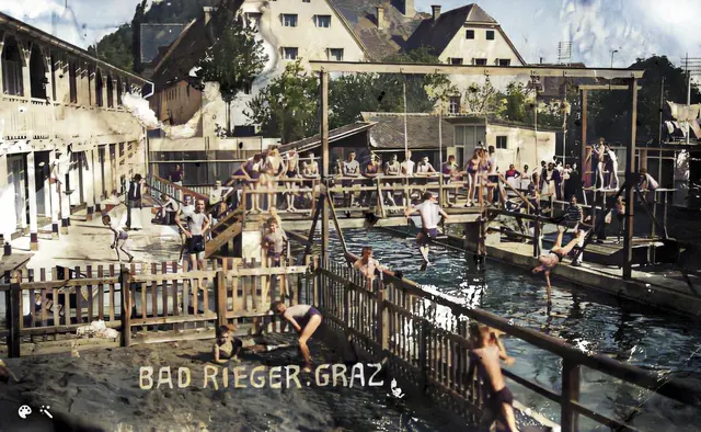 Das Riegerbad befand sich in der Körösistraße und war eines der zahlreichen Bäder, die sowohl am linksseitigen als auch rechtsseitigen Mühlgang für Abkühlung sorgten. | Foto: Sammlung Kubinzky