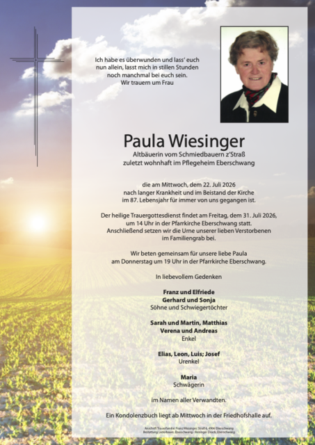 Paula Wiesinger, verstorben im 87. Lebensjahr. | Foto: Wiesinger
