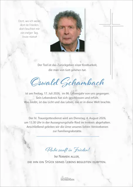 Oswald Schambach, verstorben im 86. Lebensjahr. | Foto: Schambach
