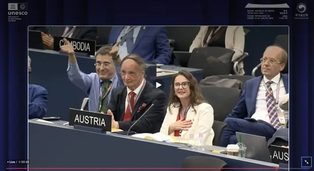 Die Freude bei der heimischen Delegation war sichtlich groß.  | Foto: UNESCO/Screenshot