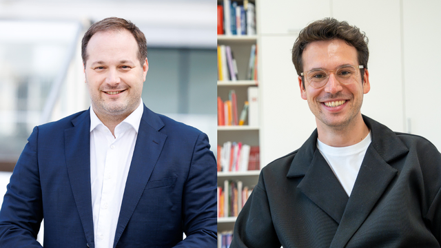 Döblings Bezirksvorsteher Daniel Resch (l., ÖVP) und Margaretens Bezirksvorsteher Michael Luxenberger (Grüne) betonen beide den Mehrwert regionaler Medien wie MeinBezirk. | Foto: Florian Wieser; Valentina Marinelić/MeinBezirk     Collage: MeinBezirk