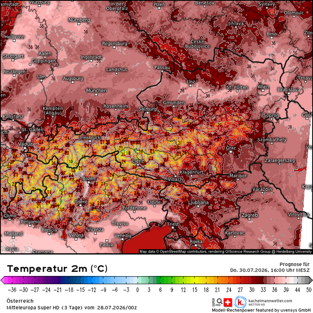 Brütende Hitze: Bereits am Donnerstag werden Temperaturen von weit über 30 Grad erwartet. In manchen Regionen, wie im Weinviertel oder im Großraum Wien, sind schon 36 Grad möglich. | Foto: Kachelmannwetter.com