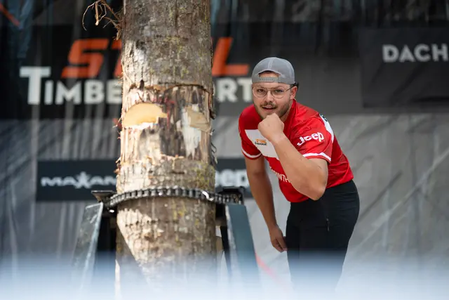Am Springboard verbesserte Simon Oberzaucher aus Ferndorf seinen eigenen österreichischen Rekord um mehr als 25 Sekunden. | Foto: STIHL TIMBERSPORTS®