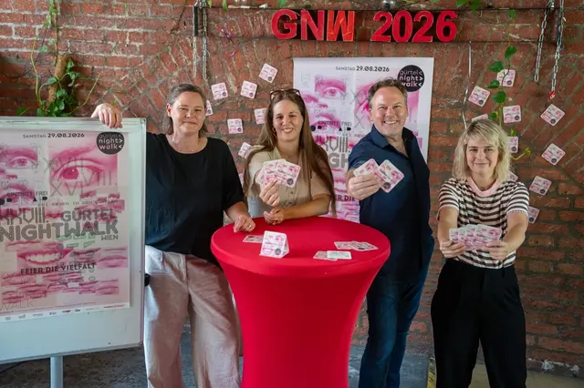 (v.l.n.r.) Gemeinderätin Stefanie Vasold, Hernalser Klubobfrau Christina Steckbauer (beide SPÖ), „Basis.Kultur.Wien.“-Geschäftsführer Jürgen Partaj und Ottakrings Bezirksvorsteherin Stefanie Lamp (SPÖ) bei der Programmvorstellung.  | Foto: Markus Sibrawa