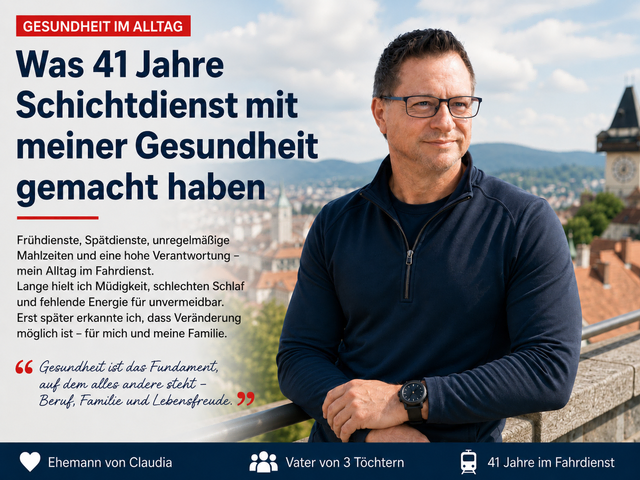 Harald Zisser blickt auf 41 Jahre im Schicht- und Fahrdienst zurück. Ein gesamtheitliches Gesundheitskonzept half ihm, Ernährung, Bewegung, Schlaf und Regeneration neu zu ordnen – und Schritt für Schritt wieder mehr Energie, Wohlbefinden und Lebensfreude zu gewinnen. | Foto: Harald Zisser – KI-gestützte Bildgestaltung