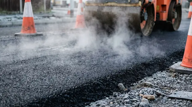 Beim Nachfüllen der Arbeitsmaschine soll Flüssigasphalt auf den Arbeiter gespritzt sein. (Symbolfoto) | Foto: stock.adobe.com/at/Omishu Makes 