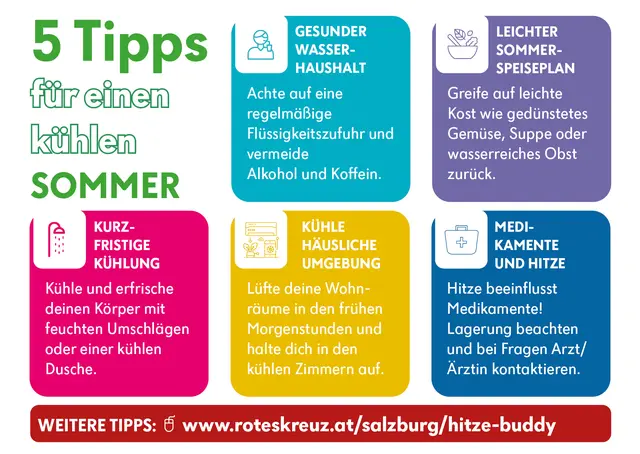 Dabei geht es nicht nur darum die hitzebedingten Gesundheitsbeschwerden frühzeitig zu erkennen, sondern auch darum praktische Tipps zum Umgang mit Hitze weiterzugeben.  | Foto: Rotes Kreuz Salzburg