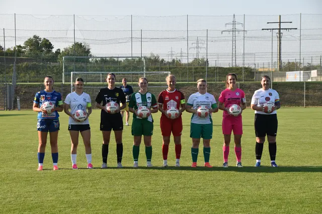 Die Kapitäninnen der Landesligavereine beim Fotoshooting: Leonie Pinter, Ylvie Gebhardt, Nadine Dotter, Victoria Mihalits, Isabella Halbauer, Tina Unger, Lara Pichler, Alina Galee | Foto: MeinBezirk/Michael Strini