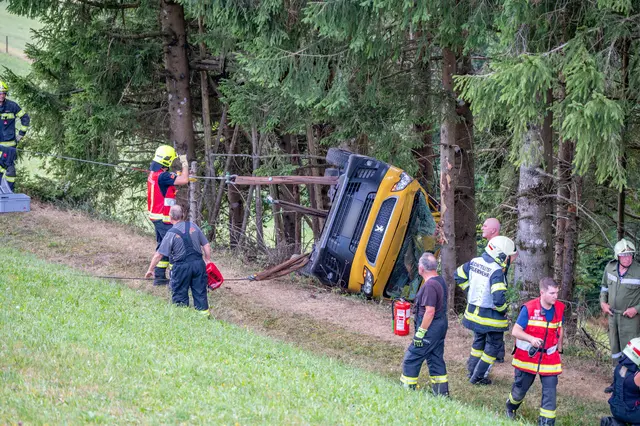Beim Eintreffen der Einsatzkräfte hatte sich der Lenker bereits selbst aus dem Fahrzeug befreit.  | Foto: Team Fotokerschi