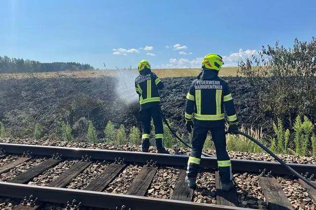 Löscharbeiten an den Gleisen der FJ-Bahn | Foto: FF Waidhofen/Thaya