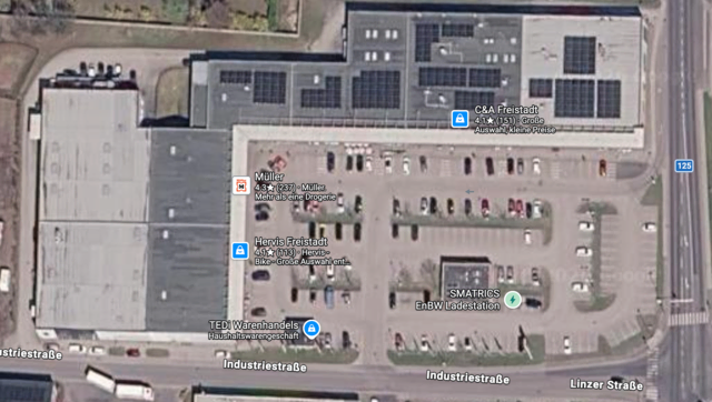 Parken vor dem FMZ Freistadt außerhalb der Öffnungszeiten geht ins Geld – diese Erfahrung musste auch Alfred Supp machen. | Foto: Google Maps