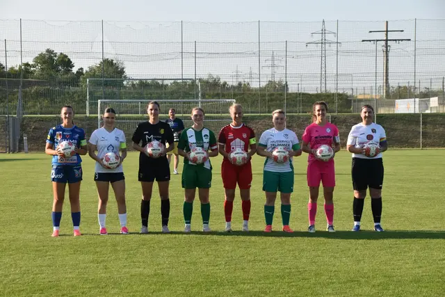 Die Kapitäninnen der Landesligavereine beim Fotoshooting: Leonie Pinter, Ylvie Gebhardt, Nadine Dotter, Victoria Mihalits, Isabella Halbauer, Tina Unger, Lara Pichler, Alina Galee | Foto: MeinBezirk/Michael Strini