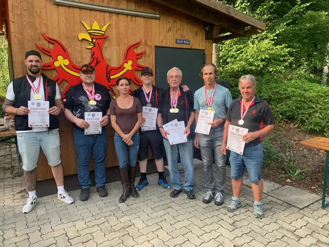 Die erfolgreichen Schützen der Gilde in Hopfgarten bei der Tiroler Meisterschaft 2026 in Schwoich (v.l.n.r.):
Thorben Jureczko, Josef Achorner jun., Anna-Susanne Paar, Christoph Bindhammer, Adam Lennert, Christian Meier und Heinz Stecher | Foto: Gottfried Gratz