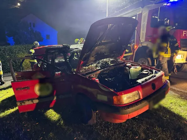 Der Pkw war bereits gelöscht, als die Einsatzkräfte eintrafen. | Foto: FF Lambrechten