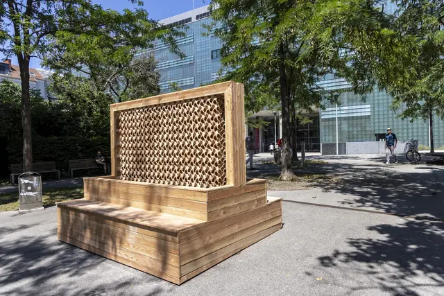 Die TU Graz hat ein Projekt für kühlende Wände vorgestellt. Ein Prototyp befindet sich am Campus.  | Foto: Lunghammer - TU Graz