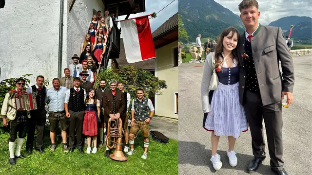 Sie organisieren unter anderem den Kirchtag im Ort, heuer am 26. und 27. September: Die Zech Kellerberg zählt derzeit 36 Mitglieder. Der amtierende Zechmeister Manuel Schrottenbacher und die amtierende Zechkellnerin Anina Winter. | Foto: Privat 