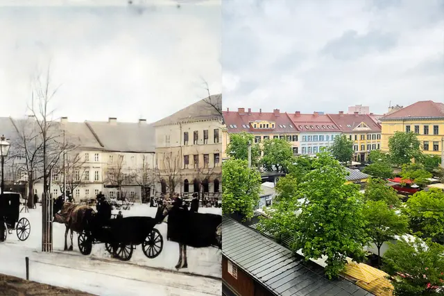 Am Kaiser-Franz-Josef-Platz standen einst Pferdewägen, heute finden sich hier oftmals Marktstände. | Foto: Sammlung Kubinzky/Konstantinov