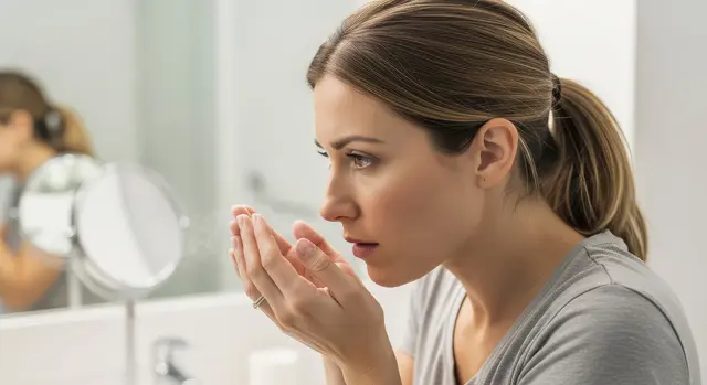Neben einer gründlichen Mundhygiene können auch ausreichend Wasser sowie frisches Obst, Gemüse und Kräuter zu einem frischen Atem beitragen. | Foto: stock.adobe/Musarrof (KI-generiert)