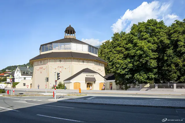 Die Zukunft der denkmalgeschützten Rotunde in Innsbruck ist weiterhin offen. Zahlreiche Nutzungsideen liegen auf dem Tisch – aktuell wird unter anderem eine mögliche Nutzung durch die Universität Innsbruck diskutiert. | Foto: renderwerk.at