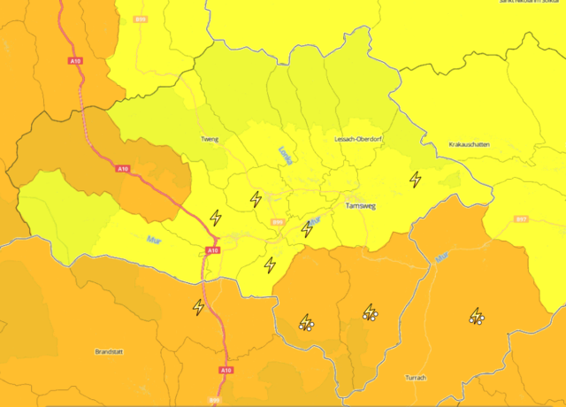 Aktuelles BS Foto der Warnungen (Stand 6.8.26, 12:20 Uhr) | Foto: osm contributors, Geosphere Austria