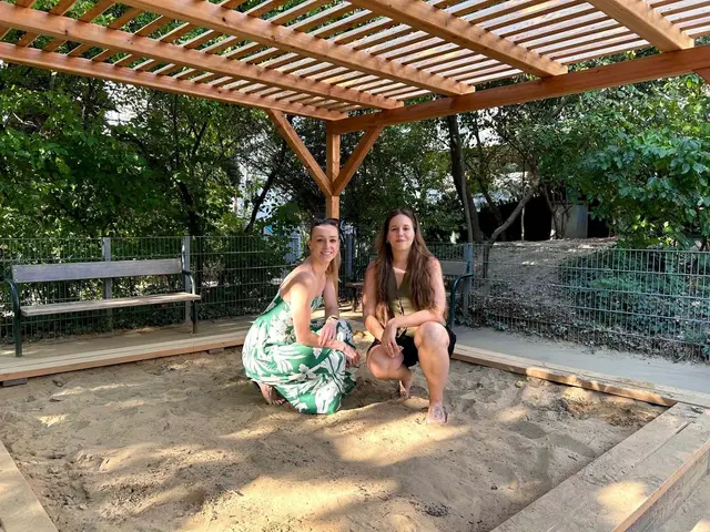 Bezirksrätinnen Maria Wagner-Schreiner (l., Grüne) und Christina Steckbauer (SPÖ) haben die neue Überdachung getestet.  | Foto: BV17