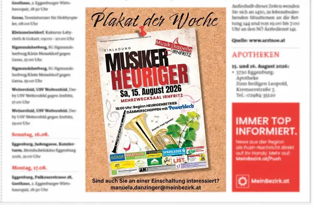 Mit dem Werbeformat „Plakat der Woche“ erweitert MeinBezirk Horn sein Angebot und schafft eine zusätzliche Plattform für Veranstaltungen im Bezirk Horn. | Foto: Markus Kahrer