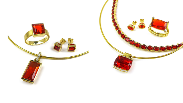 Schmucksets mit Feueropal aus Mexiko - Gelbgold | Foto: Thamm
