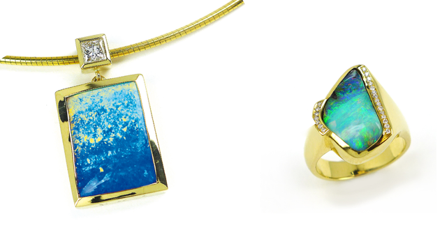 Anhänger -Boulderopal - Gelbgold - Prinzess-Diamant &amp; Ring - Boulderopal Gelbgold mit Brillanten | Foto: Thamm