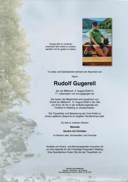 Rudolf Gugerell aus Walding, ✝︎ 76 Jahre | Foto: Bestattung Smrekar