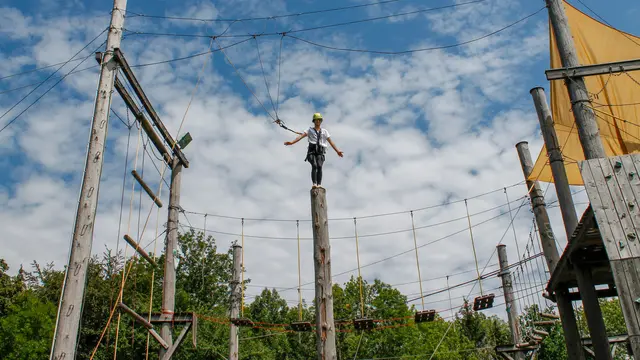Das Seminar findet im Hochseilgarten statt. | Foto: Hochseilgarten Attersee, Dominik Preuner