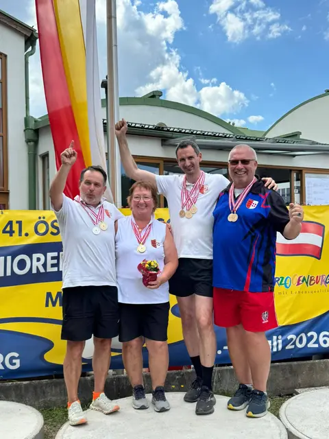 Tolles Team des BGC Wien bei der Österreichischen Seniorenmeisterschaft in Herzogenburg mit Günter Schwarz, Eva Graser, Manfred Lindmayr und Sven Reichhard. | Foto: Graser