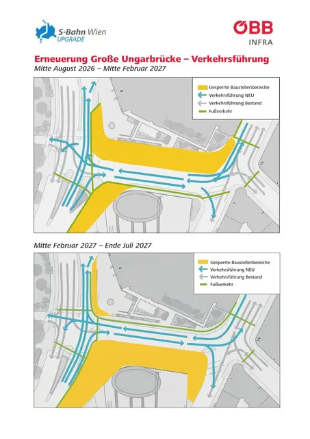 Ab 24. August verändert sich die Verkehrsführung auf der Großen Ungarbrücke.  | Foto: ÖBB/Grafik