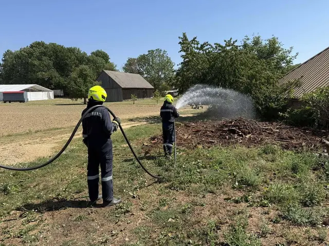 Ein angrenzender Holzstoß wurde vorsorglich mit Wasser benetzt. | Foto: FF Vitis