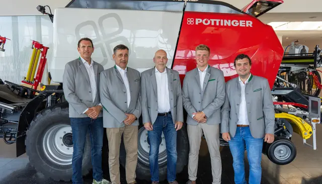 Lars Andreasen (General Manager Pöttinger Scandinavia), Janne Kankare (After Sales and Sales Promotion), Jimmy Granlund, Janne Ylönen (Territory Sales Finland), Christoph Stüblreiter (Area Sales Manager Pöttinger) | Foto: Pöttinger