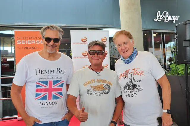 Der gute Zweck verbindet: ORF-Moderator Dorian Steidl (li), Präsident des Harley-Davidson Charity-Fonds Dieter Baier und Schauspieler Albert Fortell.  | Foto: Edith Ertl