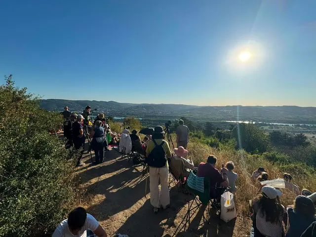 Personen anlässlich der partiellen Sonnenfinsternis über Österreich am Mittwoch, 12. August 2026, auf der Elisabethhöhe am Bisamberg. | Foto: APA-Images / APA / JUDITH RISS