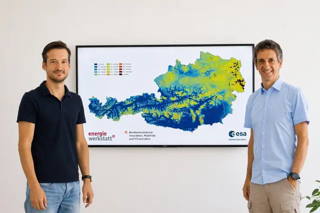 Florian Pfannhofer (li.) und Andreas Krenn von der Energiewerkstatt freuen sich über die Zusammenarbeit mit der Europäischen Weltraumorganisation ESA, denn diese bestätigt den hohen wissenschaftlichen und technischen Anspruch des Projekts. | Foto: Energiewerkstatt