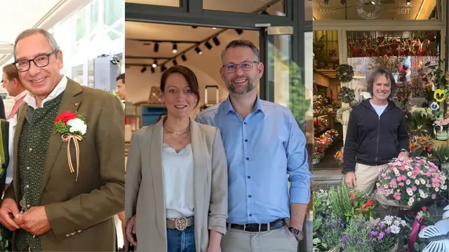 Christian Tyl, Bezirksstellenleiter der WK Villach, Susanne und Daniel Gelautz, Le Bag, und Hubert Marko, Blumen Moser im Gespräch über andere Öffnungszeiten im Handel | Foto: MP Photography Vienna 2024, MeinBezirk.at (2)
