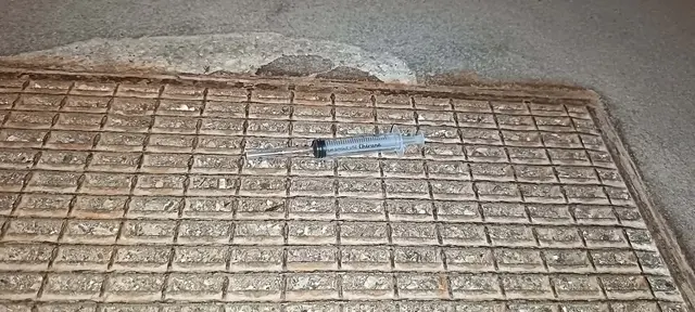 Diese Spritze lag auf dem Türrost vor einer Wohnung in der Gloggnitzer Zeile. | Foto: privat